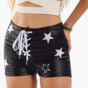 Women’s Shorts - Stretchy, Lace Up, Faux Leather - B&W - XL - New